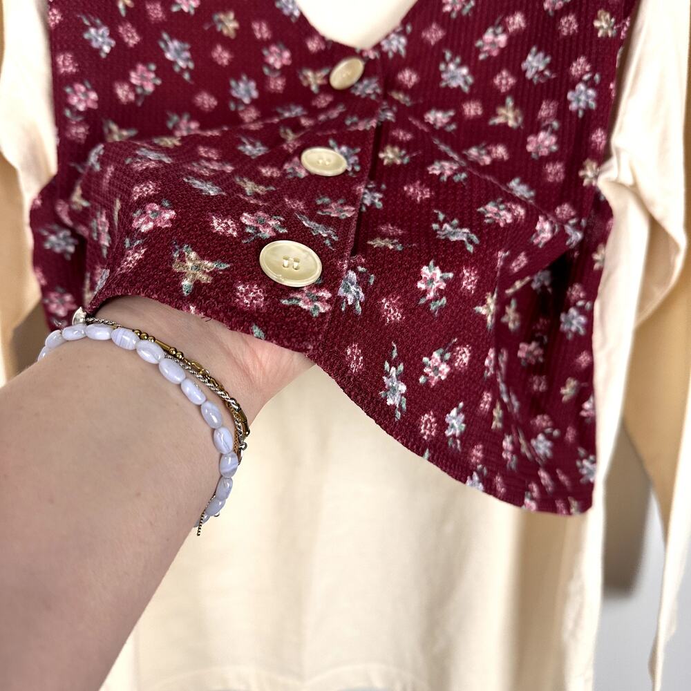 Vintage Floral Knit Vest Tunic Top Phoebe Buffay 90s Cottagecore Teacher Large - Picture 5 of 10